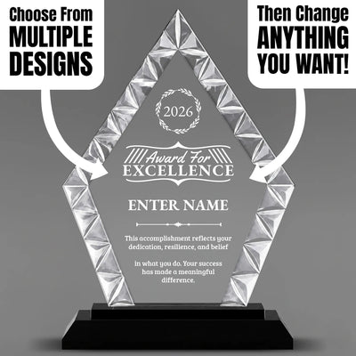 Achievement Awards - Diamond Accent Glass Awards - Personalize Online – Choose From 5 Designs