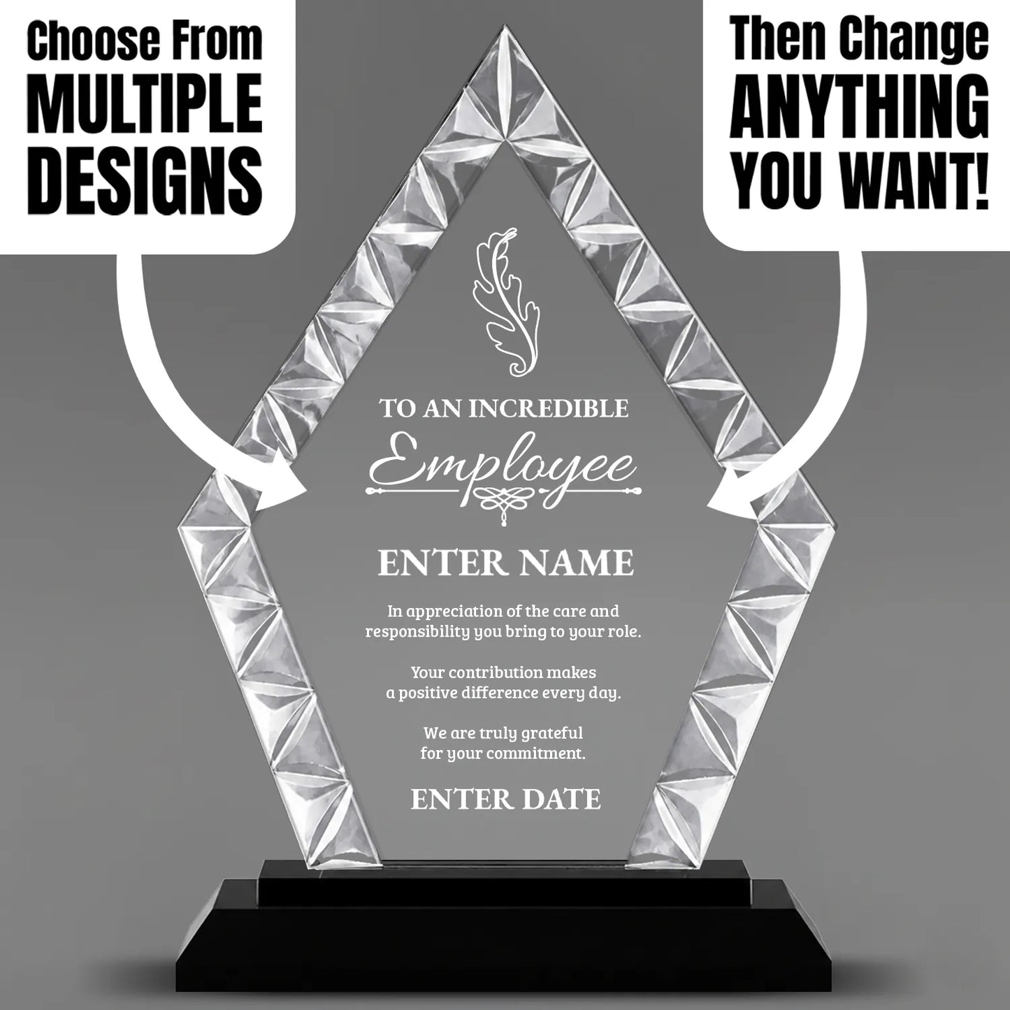 Employee Appreciation Awards - Diamond Accent Glass Awards - Personalize Online – Choose From 5 Designs