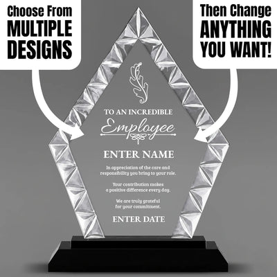 Employee Appreciation Awards - Diamond Accent Glass Awards - Personalize Online – Choose From 5 Designs