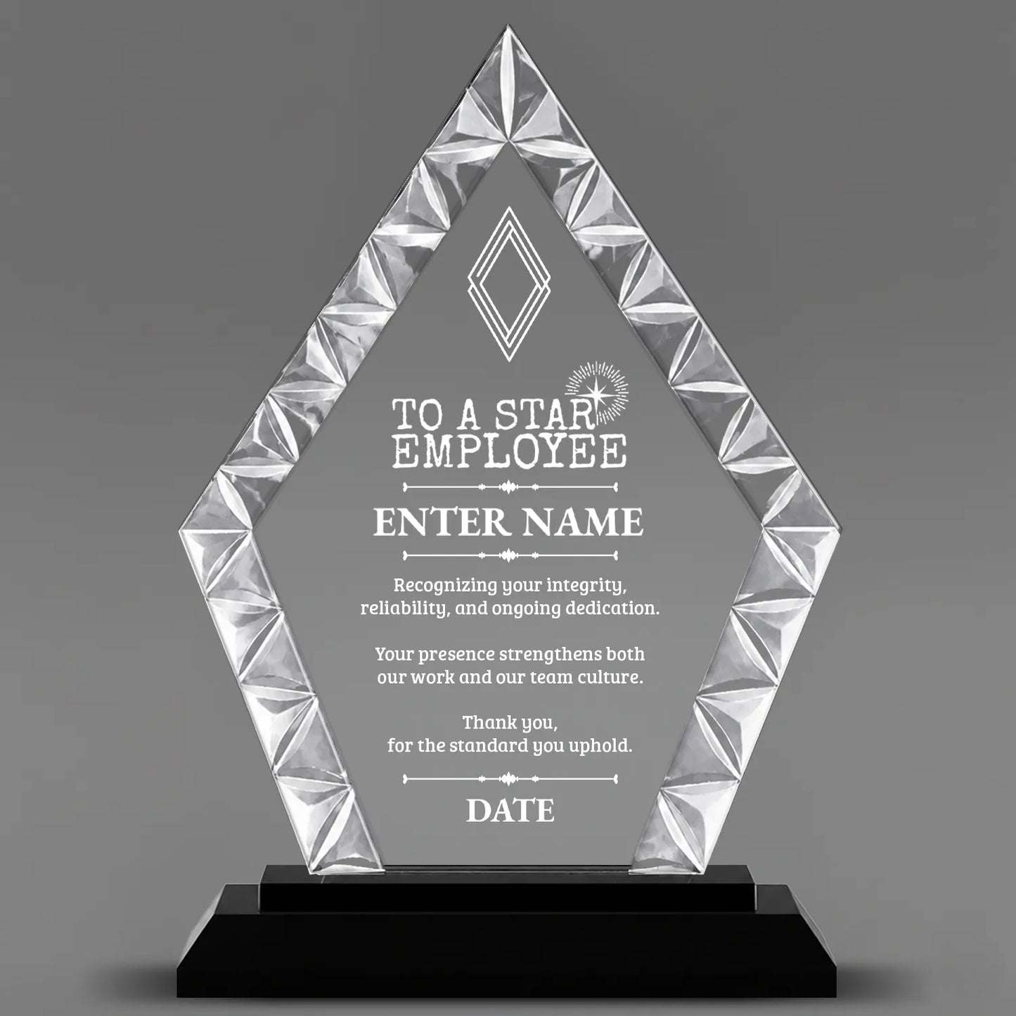 Employee Appreciation Awards - Diamond Accent Glass Awards - Personalize Online – Choose From 5 Designs