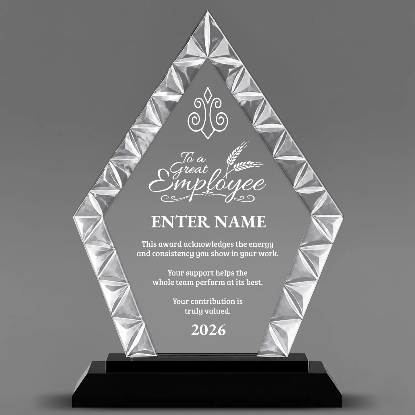 Employee Appreciation Awards - Diamond Accent Glass Awards - Personalize Online – Choose From 5 Designs