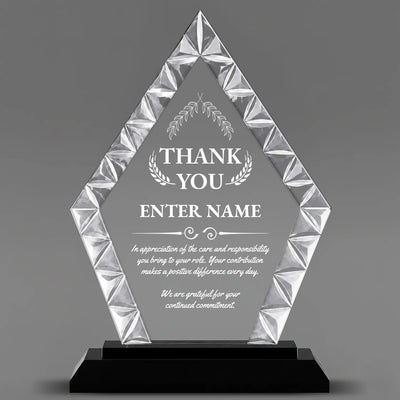 Thank You Awards - Diamond Accent Glass Awards - Personalize Online – Choose From 5 Designs