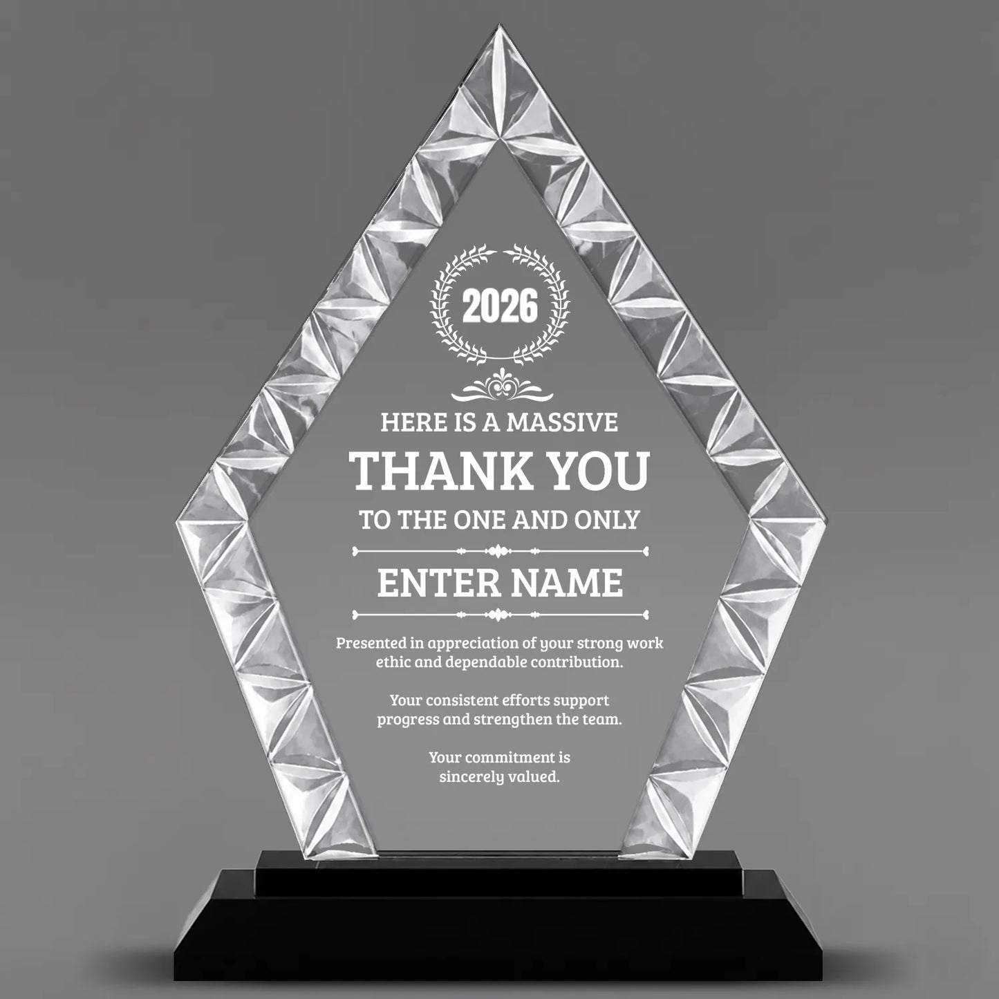 Thank You Awards - Diamond Accent Glass Awards - Personalize Online – Choose From 5 Designs