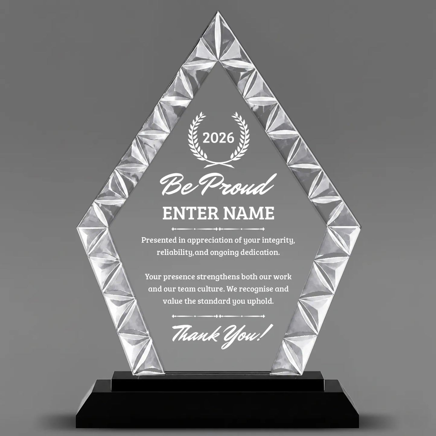 Thank You Awards - Diamond Accent Glass Awards - Personalize Online – Choose From 5 Designs