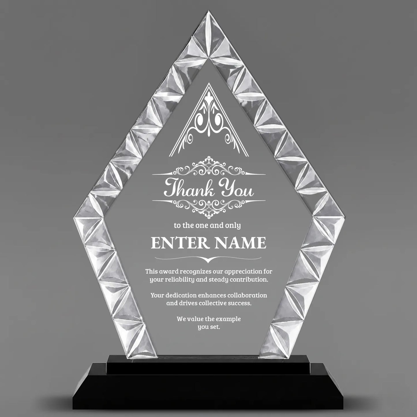 Thank You Awards - Diamond Accent Glass Awards - Personalize Online – Choose From 5 Designs