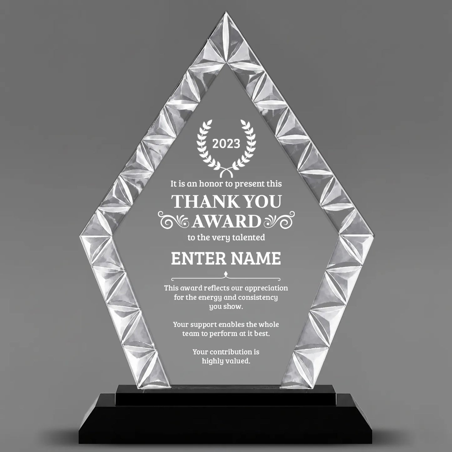 Thank You Awards - Diamond Accent Glass Awards - Personalize Online – Choose From 5 Designs