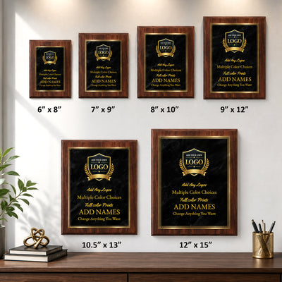 American Walnut With Marble Effect Metal Plaques - 6 Sizes