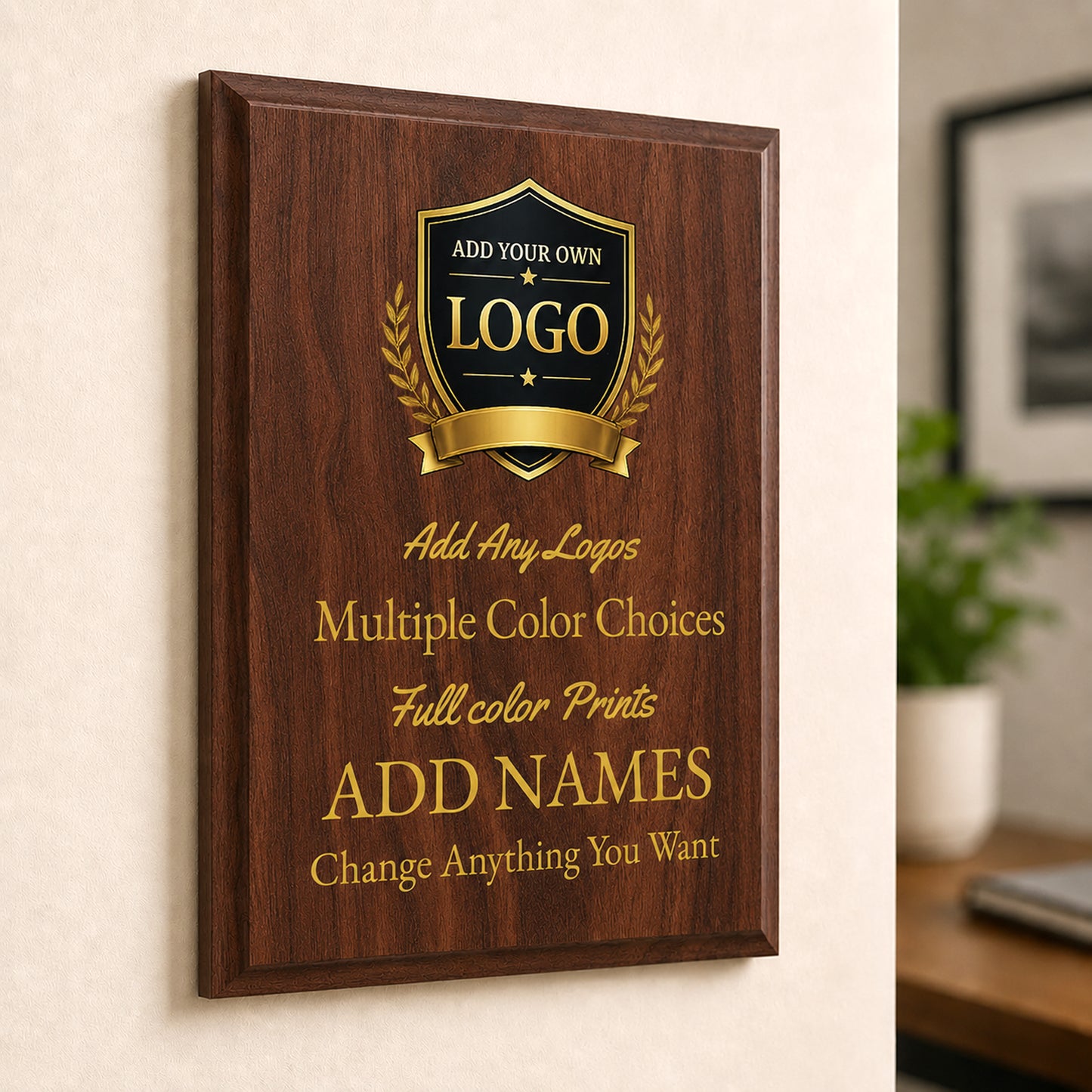 Custom Simulated Walnut Plaque with Full Color UV Printing - 4 Colors Available