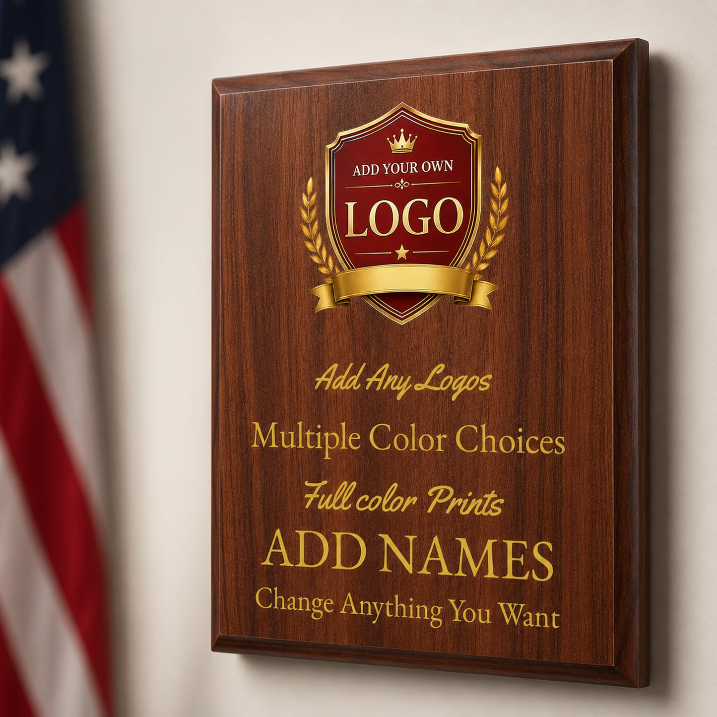 Custom Simulated Walnut Plaque with Full Color UV Printing - 4 Colors Available