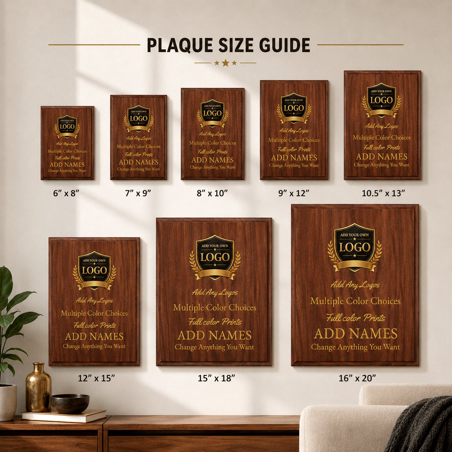 Custom Simulated Walnut Plaque with Full Color UV Printing - 4 Colors Available