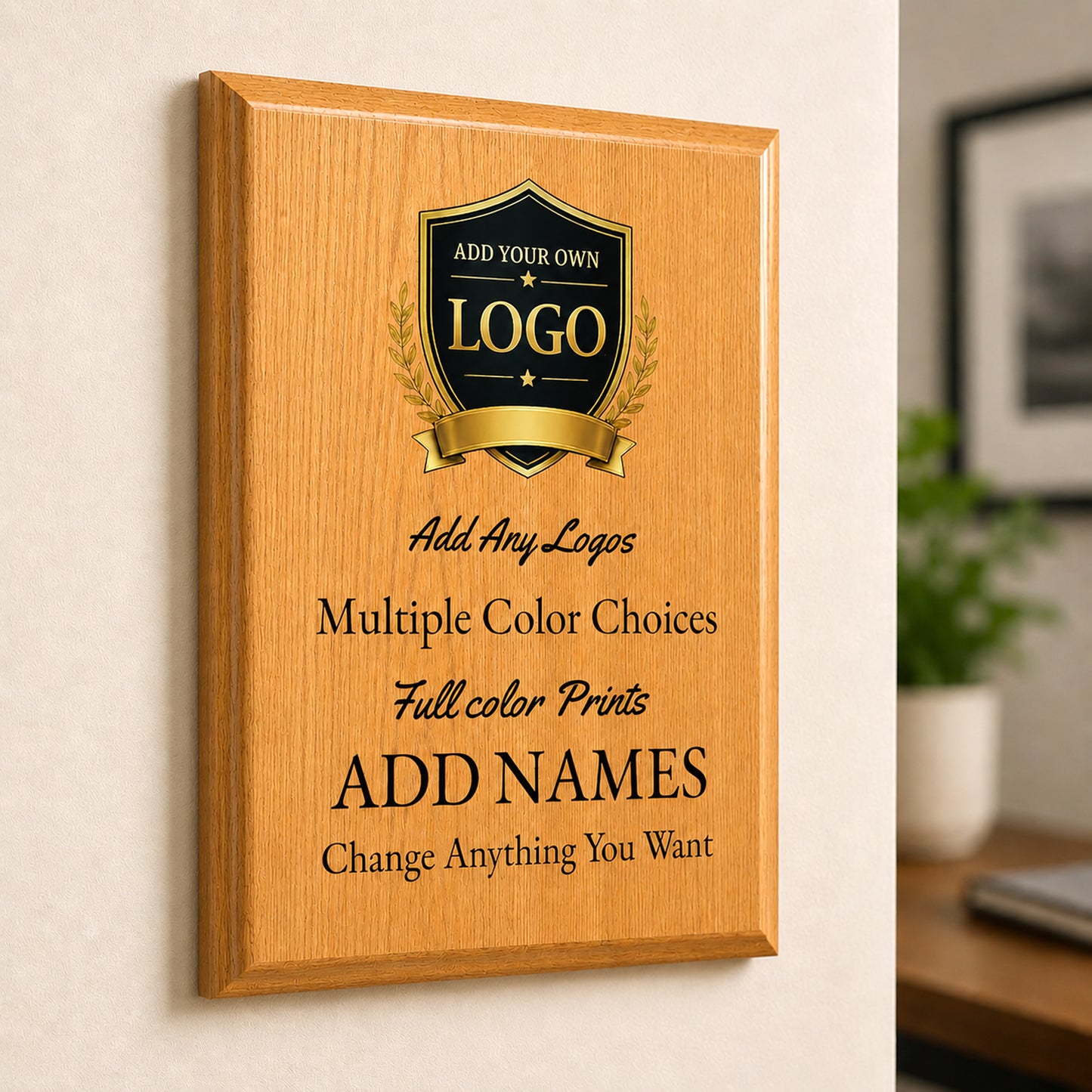 Custom Simulated Oak Plaque with Full Color UV Printing -  4 Colors Available