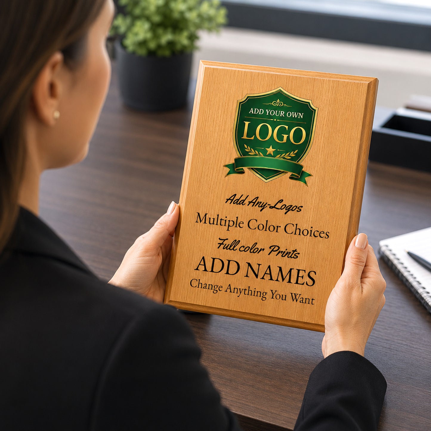 Custom Simulated Oak Plaque with Full Color UV Printing -  4 Colors Available