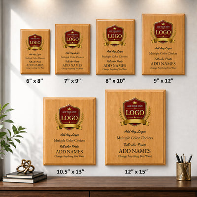 Custom Simulated Oak Plaque with Full Color UV Printing -  4 Colors Available