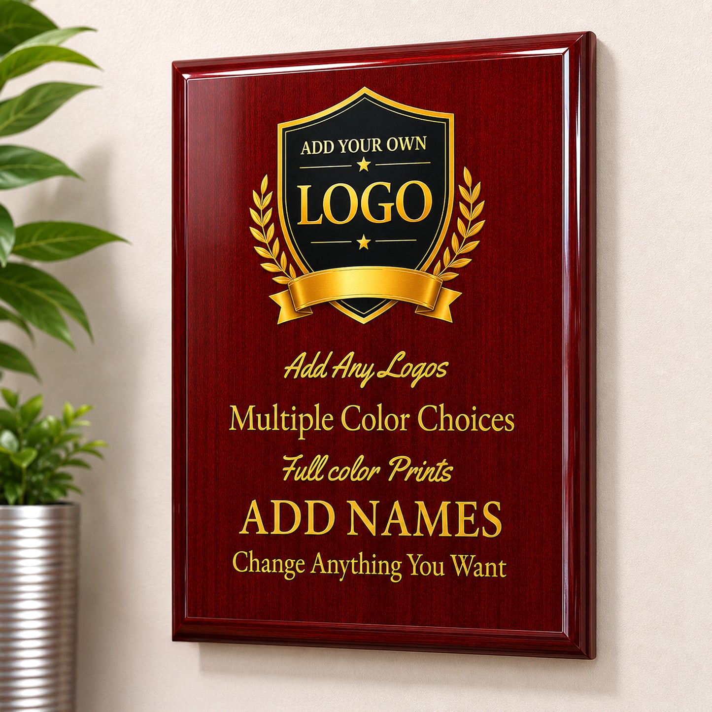 Custom Simulated Mahogany Plaque with Full Color UV Printing - 4 Colors Available