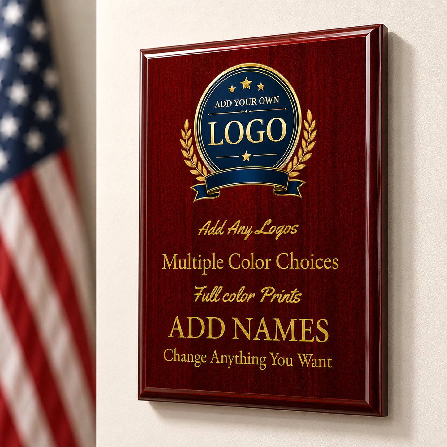 Custom Simulated Mahogany Plaque with Full Color UV Printing - 4 Colors Available