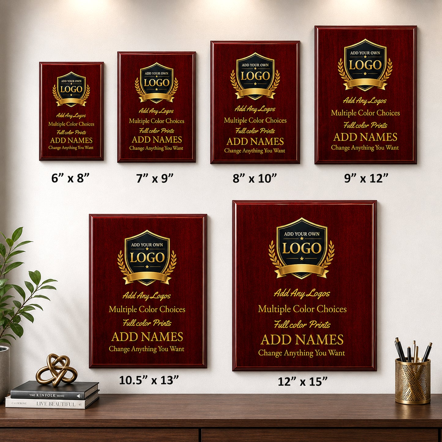 Custom Simulated Mahogany Plaque with Full Color UV Printing - 4 Colors Available