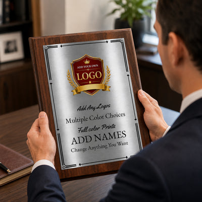Classic Walnut Plaque Gold & Silver Metal Plate Personalize Online