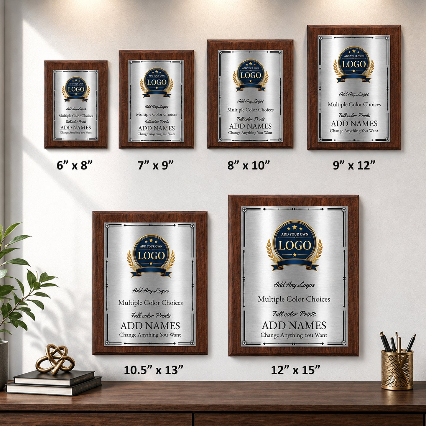 Classic Walnut Plaque Gold & Silver Metal Plate Personalize Online