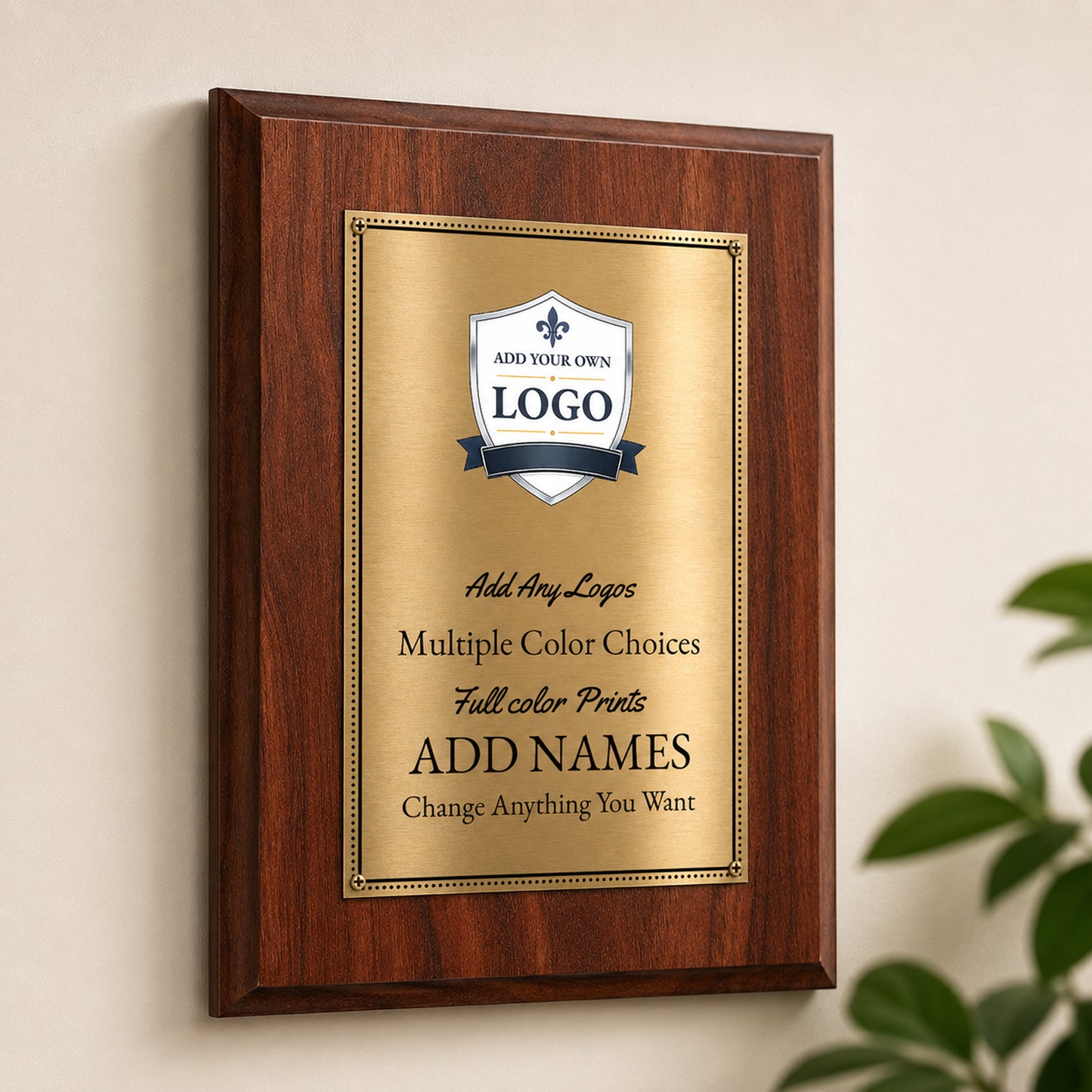 Classic Walnut Plaque Gold & Silver Metal Plate Personalize Online