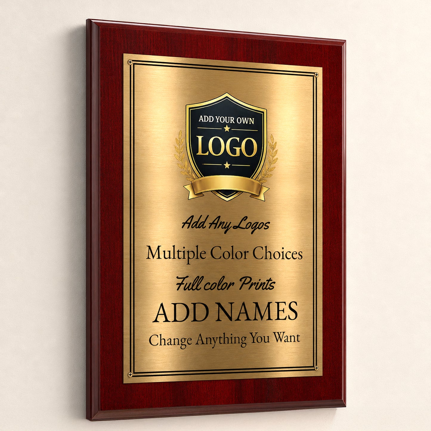 Classic Mahogany Plaque Gold & Silver Metal Plate Personalize Online