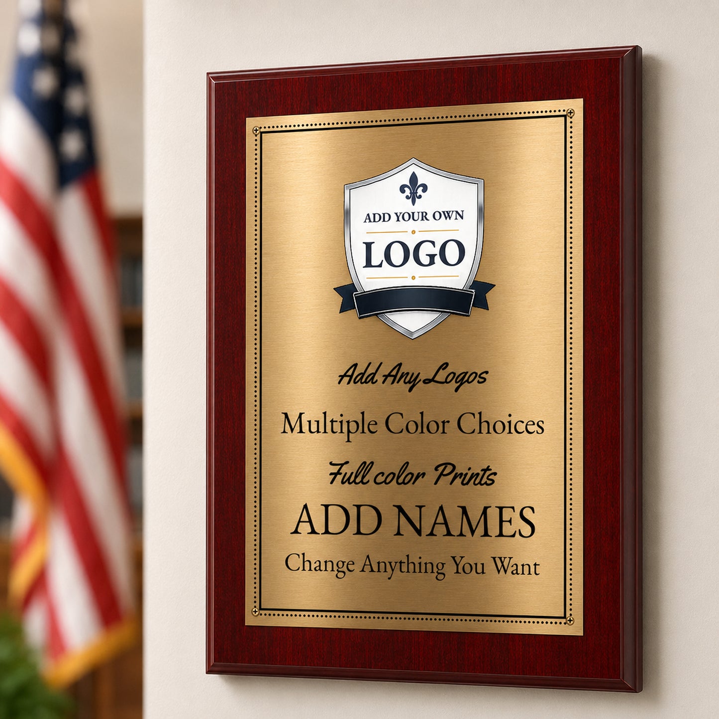 Classic Mahogany Plaque Gold & Silver Metal Plate Personalize Online