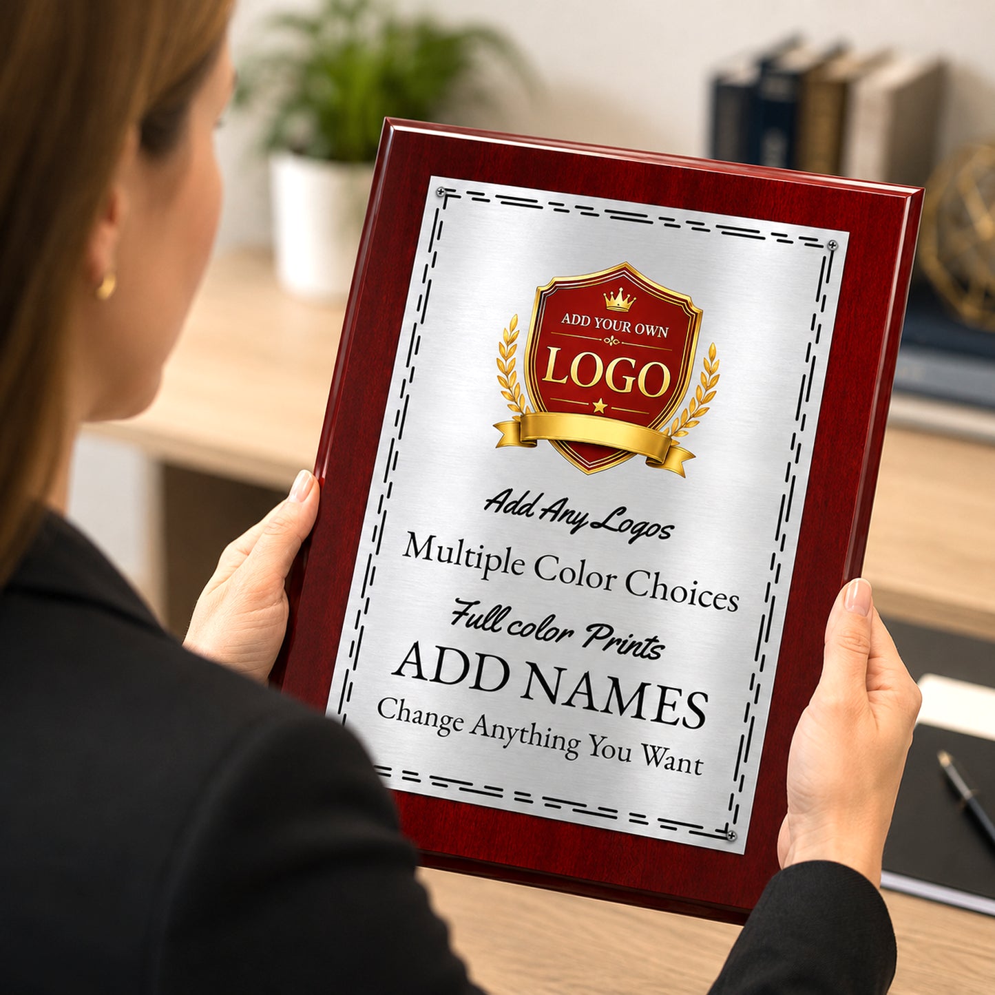 Classic Mahogany Plaque Gold & Silver Metal Plate Personalize Online