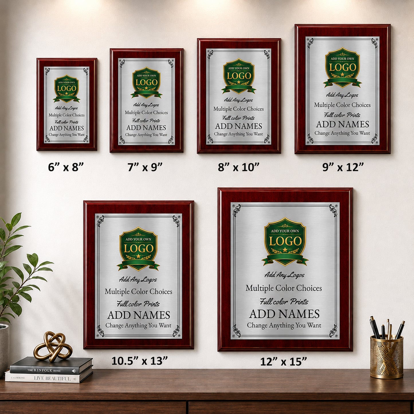 Classic Mahogany Plaque Gold & Silver Metal Plate Personalize Online