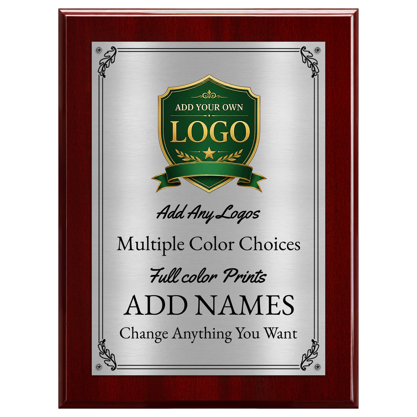 Classic Mahogany Plaque Gold & Silver Metal Plate Personalize Online
