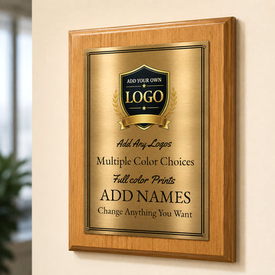 Classic Oak Plaque Gold & Silver Metal Plate Personalize Online
