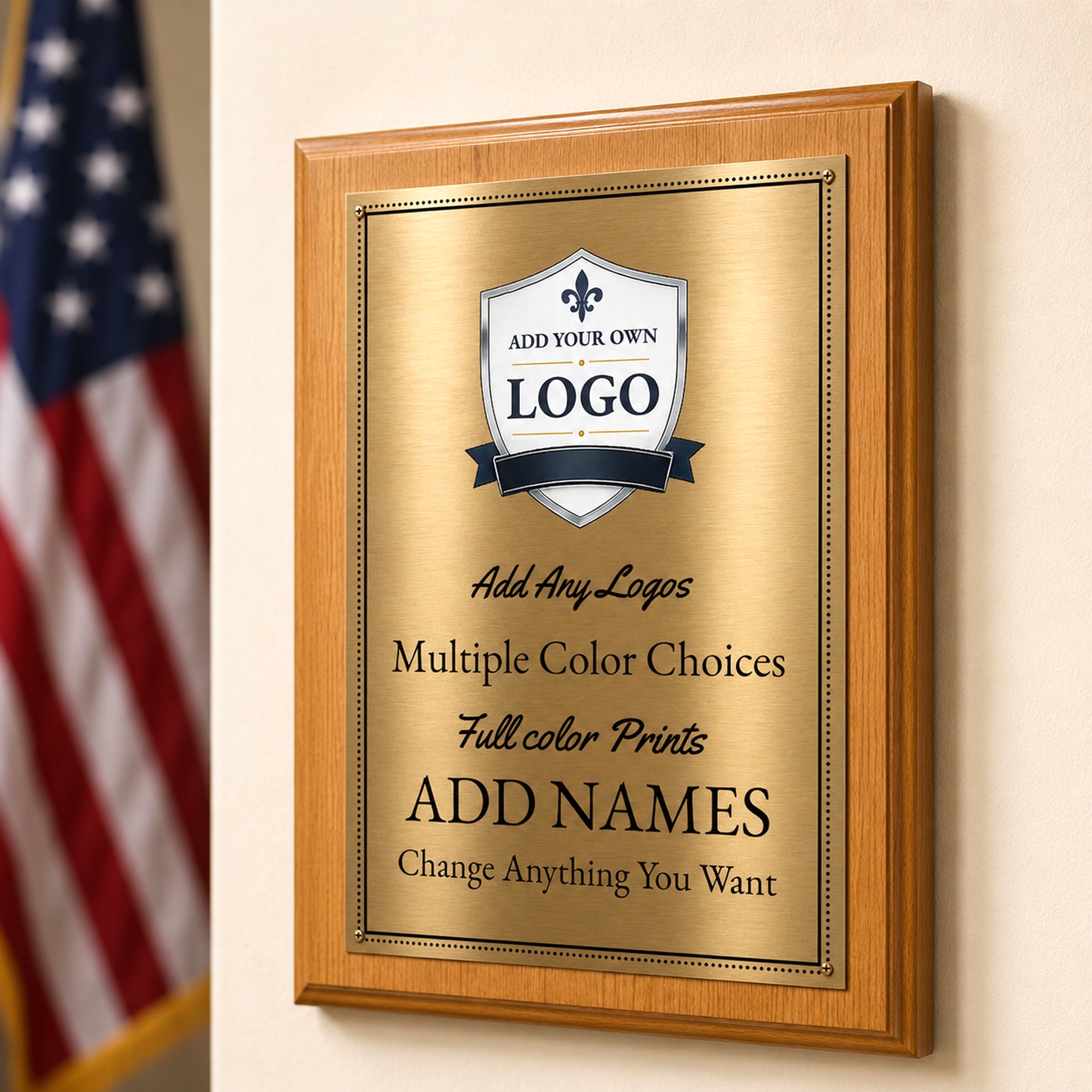 Classic Oak Plaque Gold & Silver Metal Plate Personalize Online