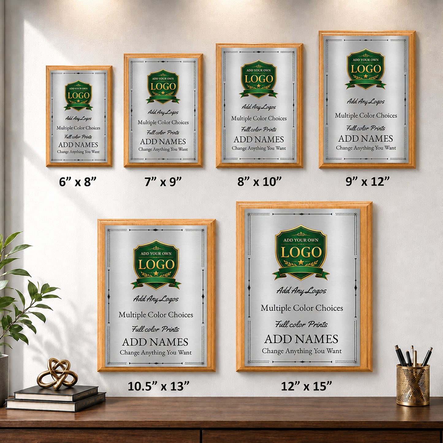 Classic Oak Plaque Gold & Silver Metal Plate Personalize Online