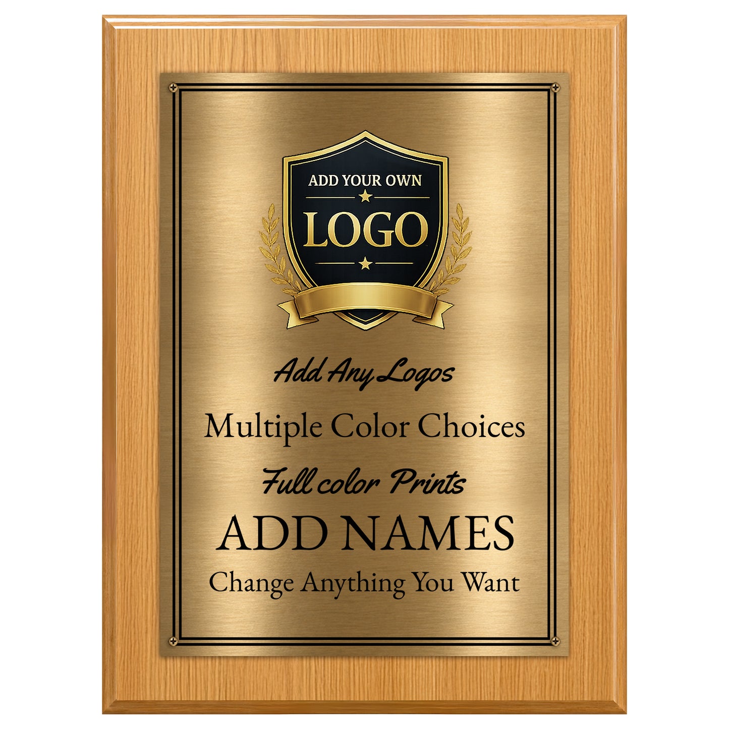 Classic Oak Plaque Gold & Silver Metal Plate Personalize Online