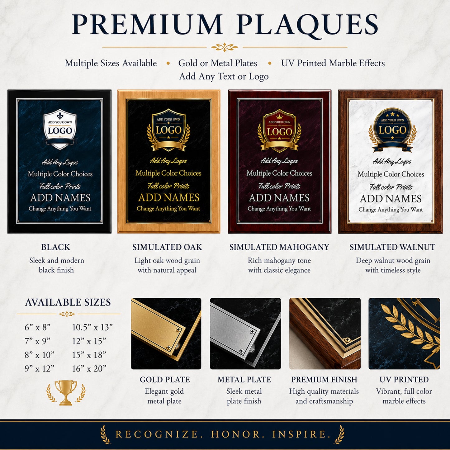 Classic Plaques Marble Effect Black & More - Multiple Sizes