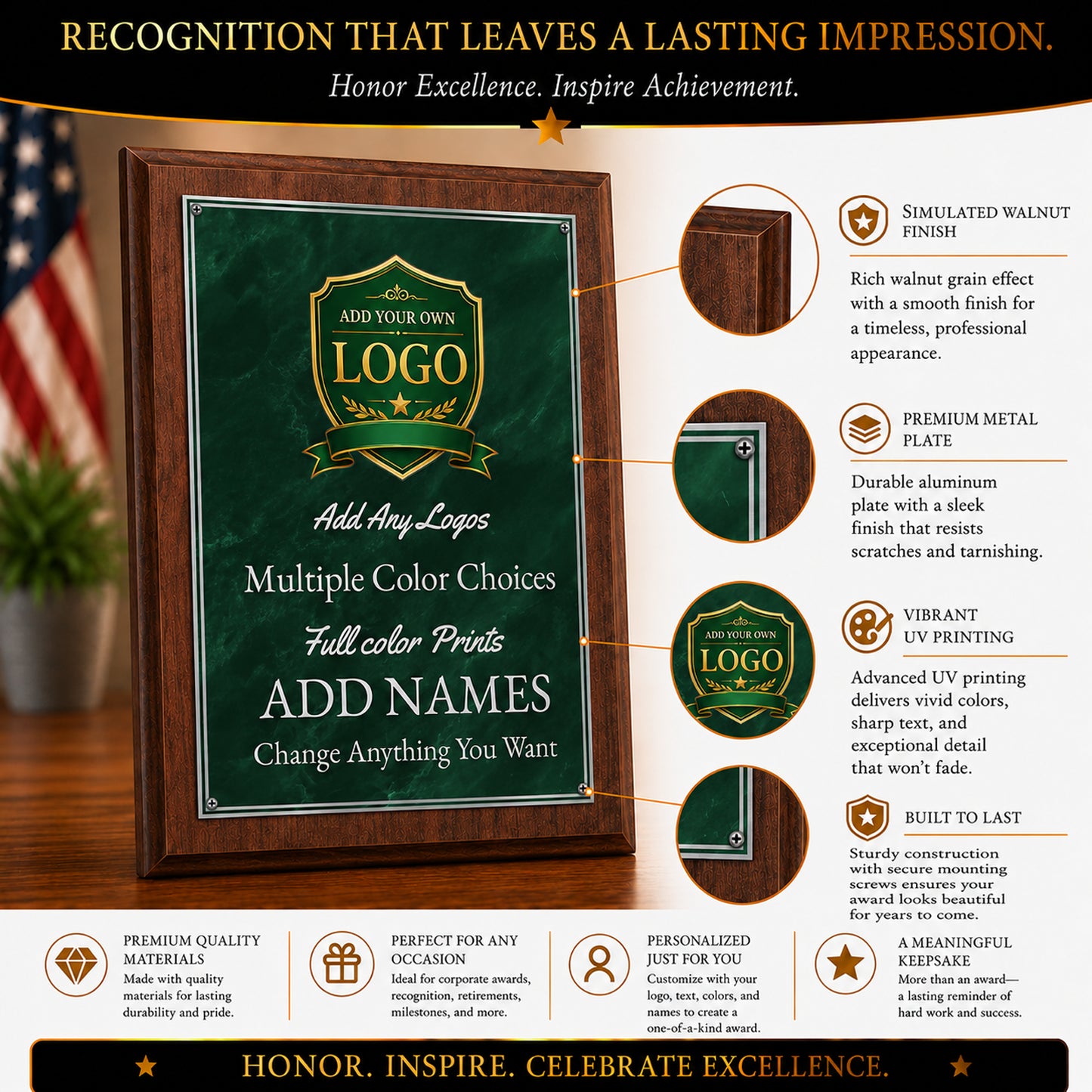 Classic Plaques Marble Effect - Simulated Walnut & More - Multiple Sizes