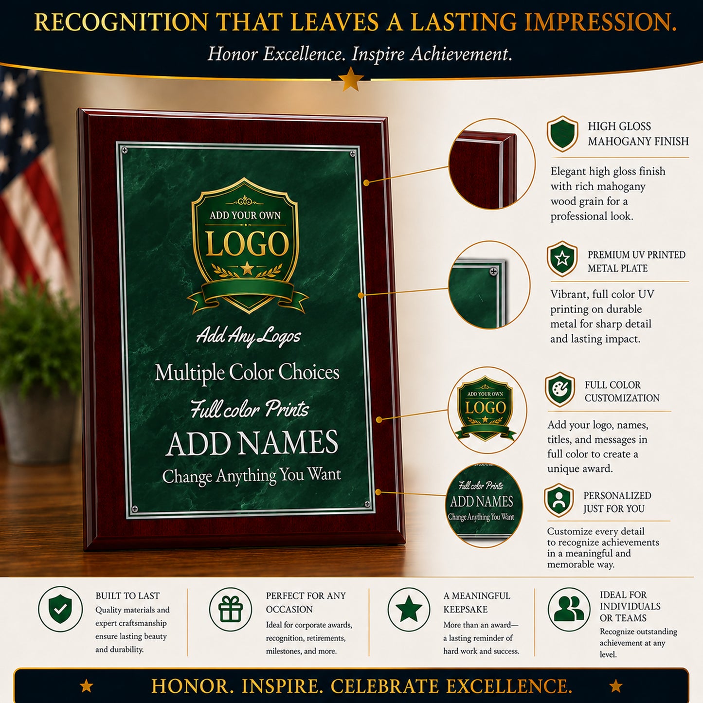 Classic Plaques Marble Effect - Simulated Mahogany & More - Multiple Sizes