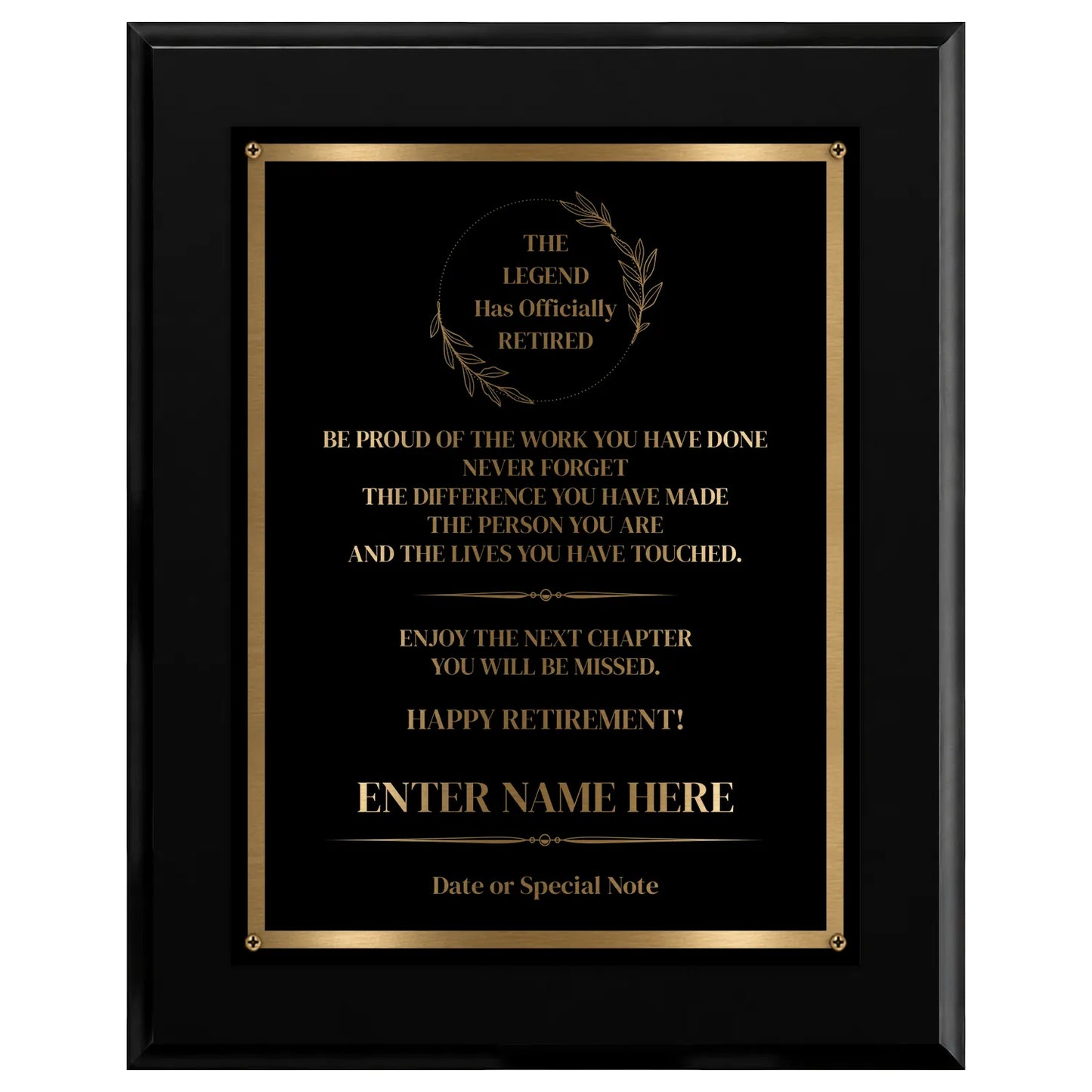 The Legend Has Officially Retired Classic Retirement Plaque - 4 Frame Colors - Silver & Gold Plate Options