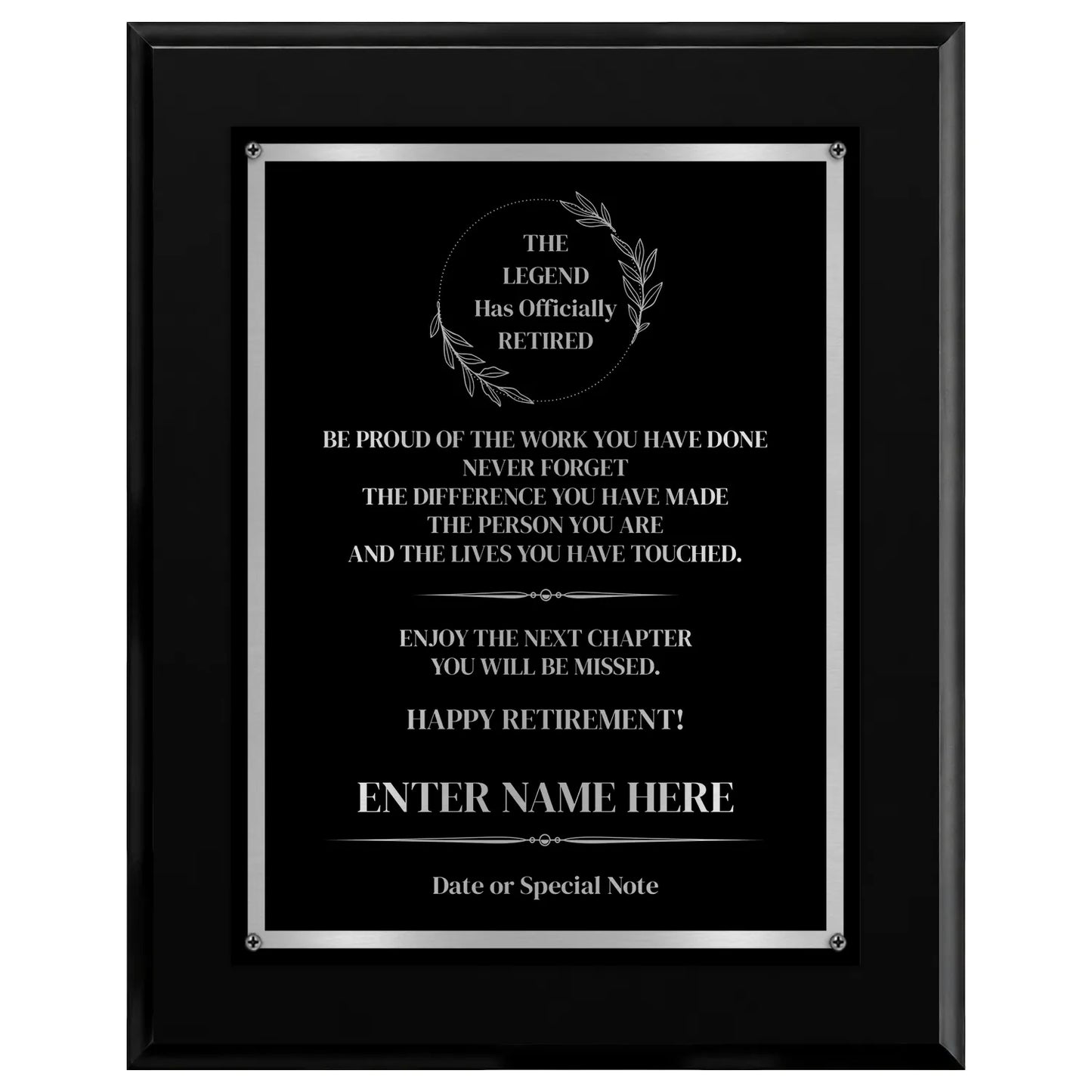 The Legend Has Officially Retired Classic Retirement Plaque - 4 Frame Colors - Silver & Gold Plate Options