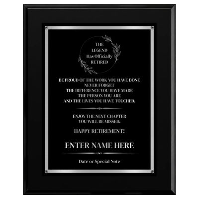 The Legend Has Officially Retired Classic Retirement Plaque - 4 Frame Colors - Silver & Gold Plate Options