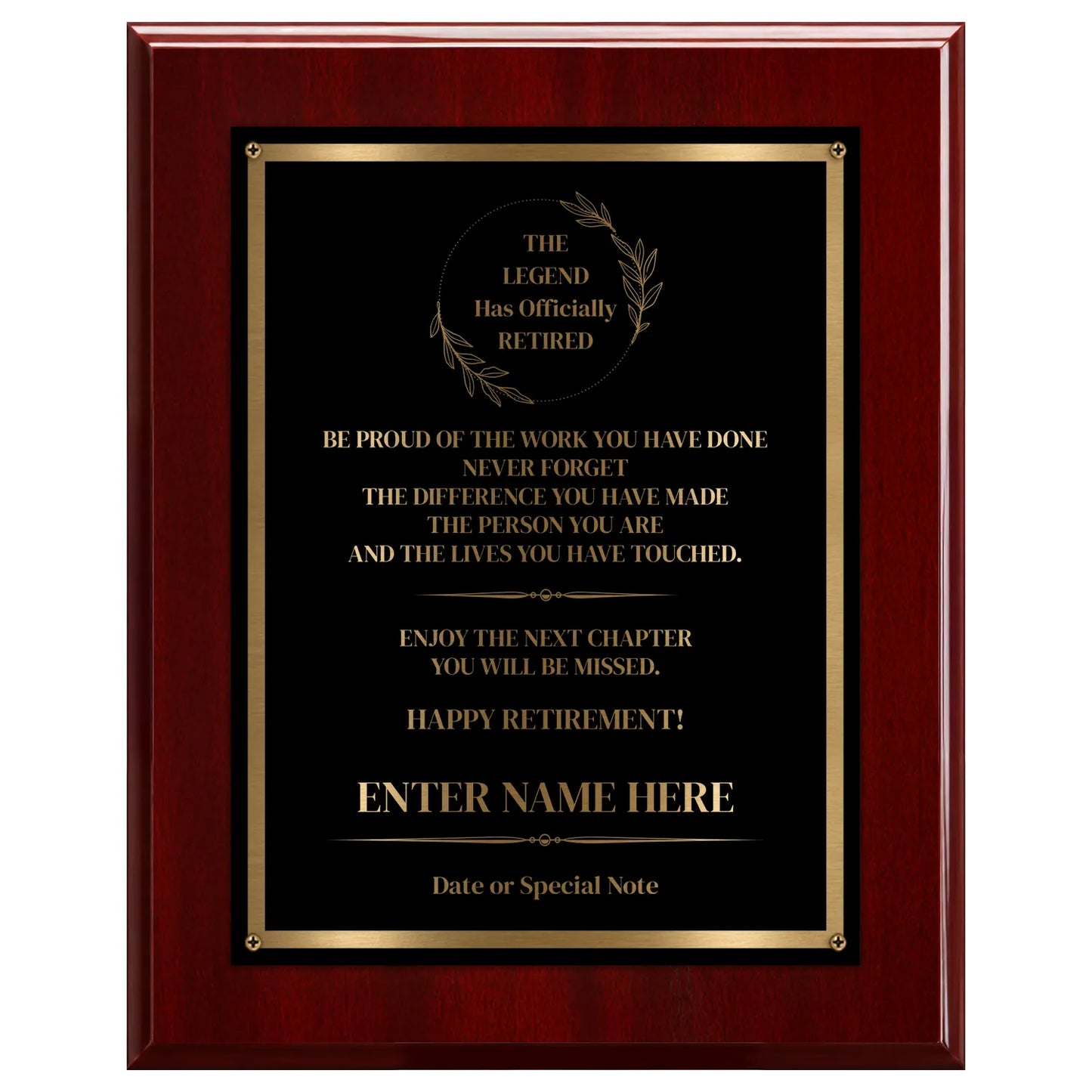 The Legend Has Officially Retired Classic Retirement Plaque - 4 Frame Colors - Silver & Gold Plate Options