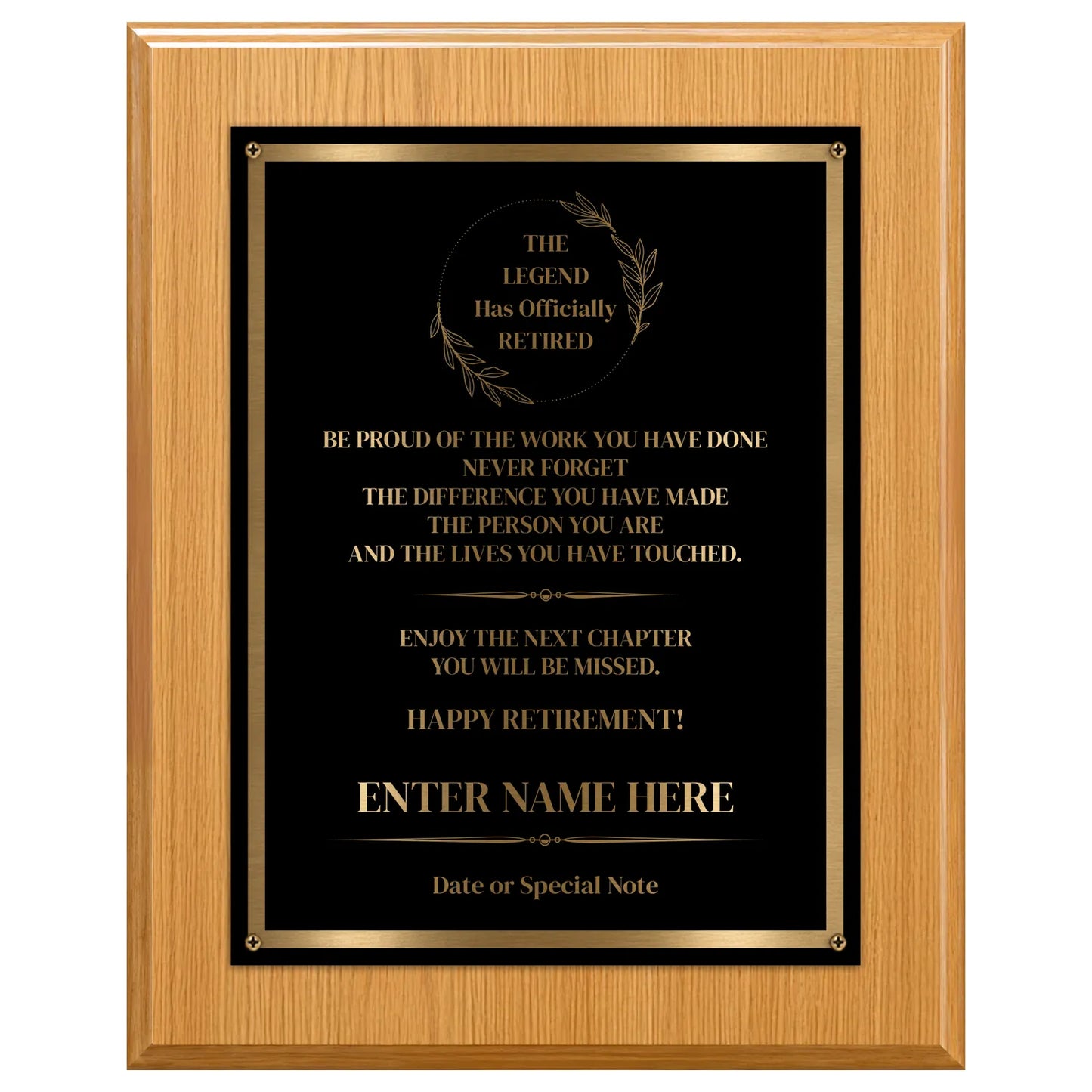 The Legend Has Officially Retired Classic Retirement Plaque - 4 Frame Colors - Silver & Gold Plate Options