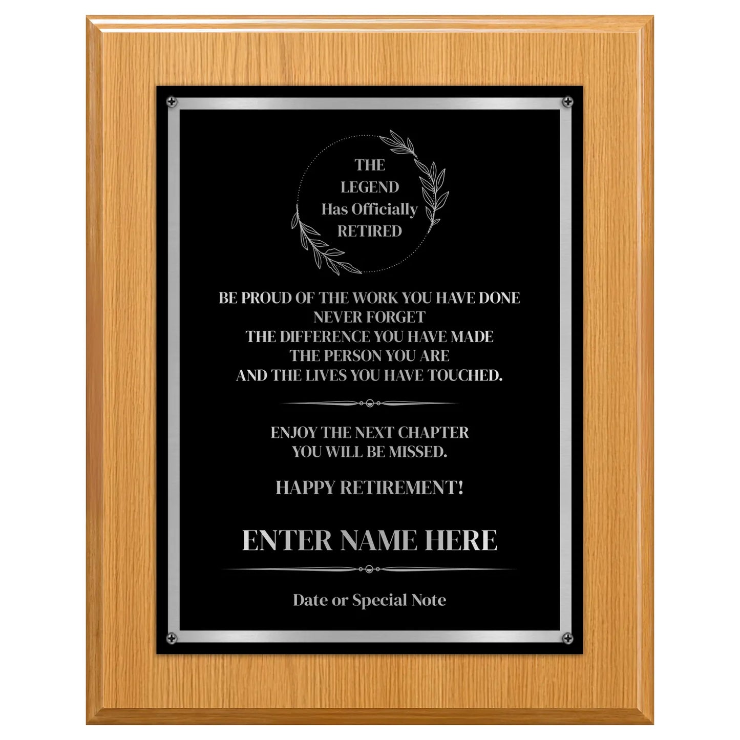 The Legend Has Officially Retired Classic Retirement Plaque - 4 Frame Colors - Silver & Gold Plate Options