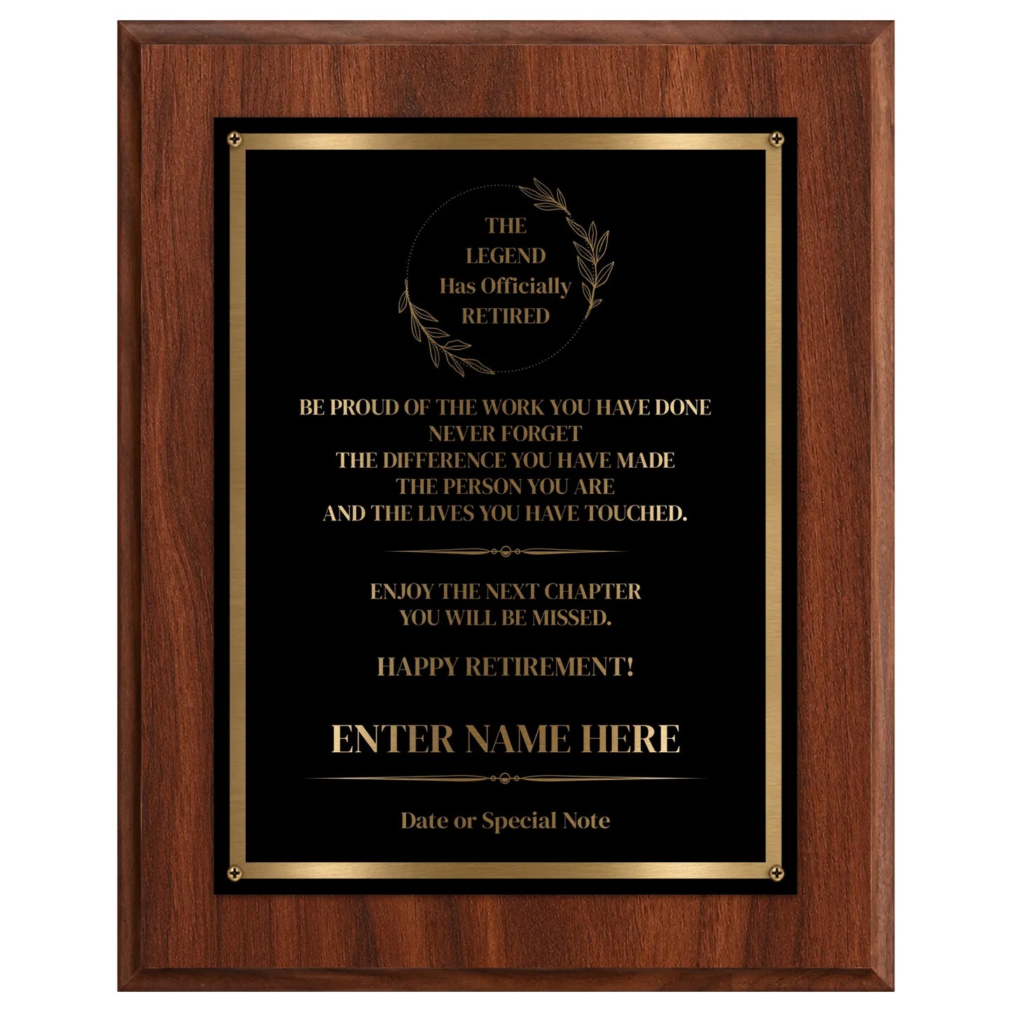The Legend Has Officially Retired Classic Retirement Plaque - 4 Frame Colors - Silver & Gold Plate Options