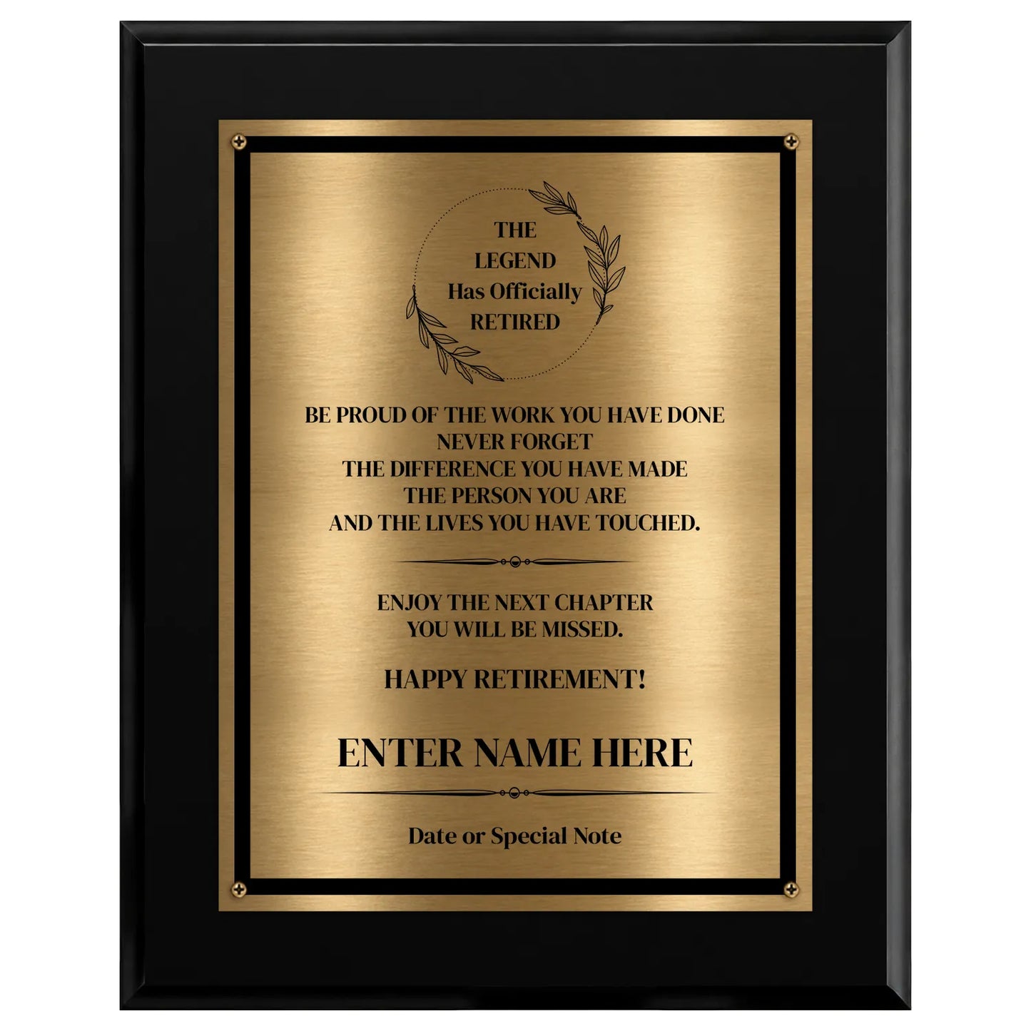 The Legend Has Officially Retired Classic Retirement Plaque - 4 Frame Colors - Brushed Silver & Gold Plate Options