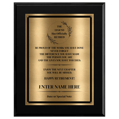 The Legend Has Officially Retired Classic Retirement Plaque - 4 Frame Colors - Brushed Silver & Gold Plate Options