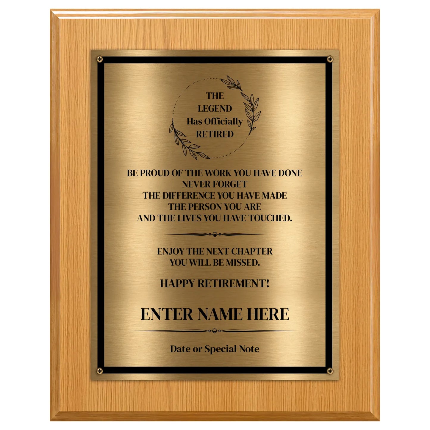 The Legend Has Officially Retired Classic Retirement Plaque - 4 Frame Colors - Brushed Silver & Gold Plate Options