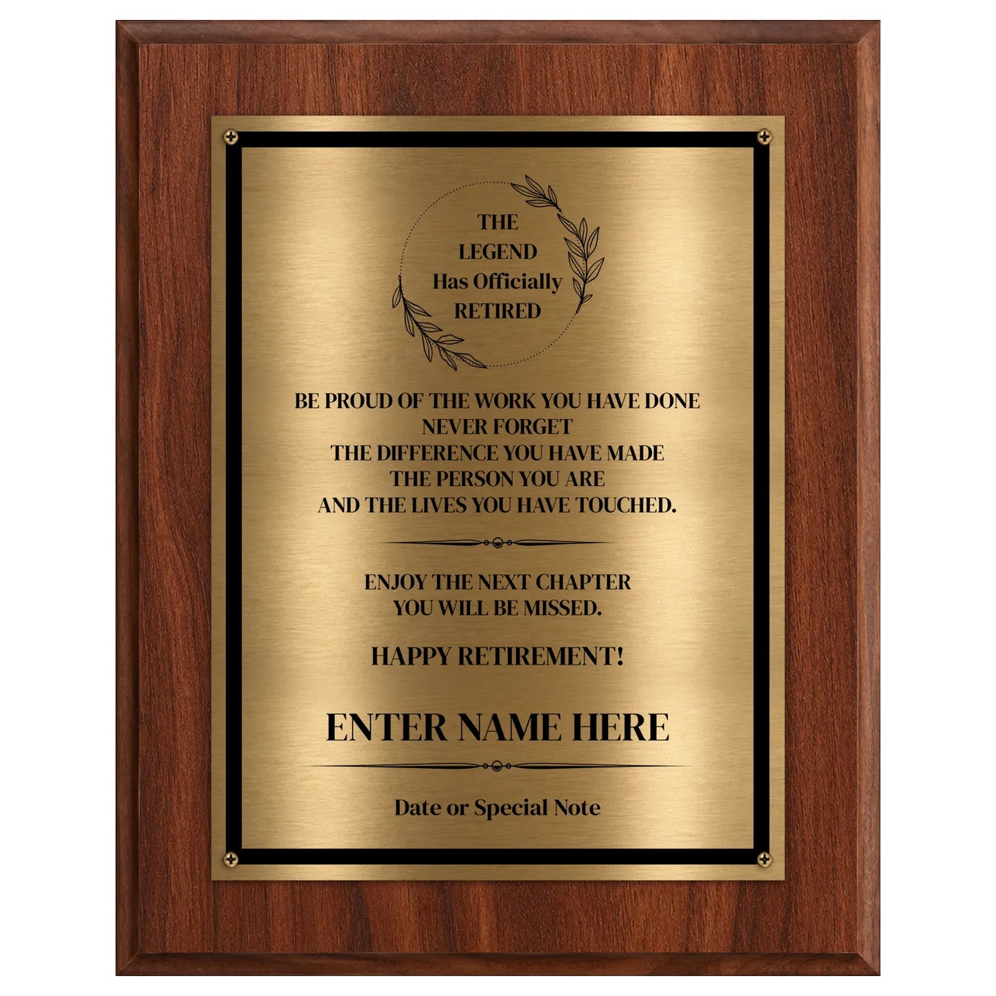 The Legend Has Officially Retired Classic Retirement Plaque - 4 Frame Colors - Brushed Silver & Gold Plate Options