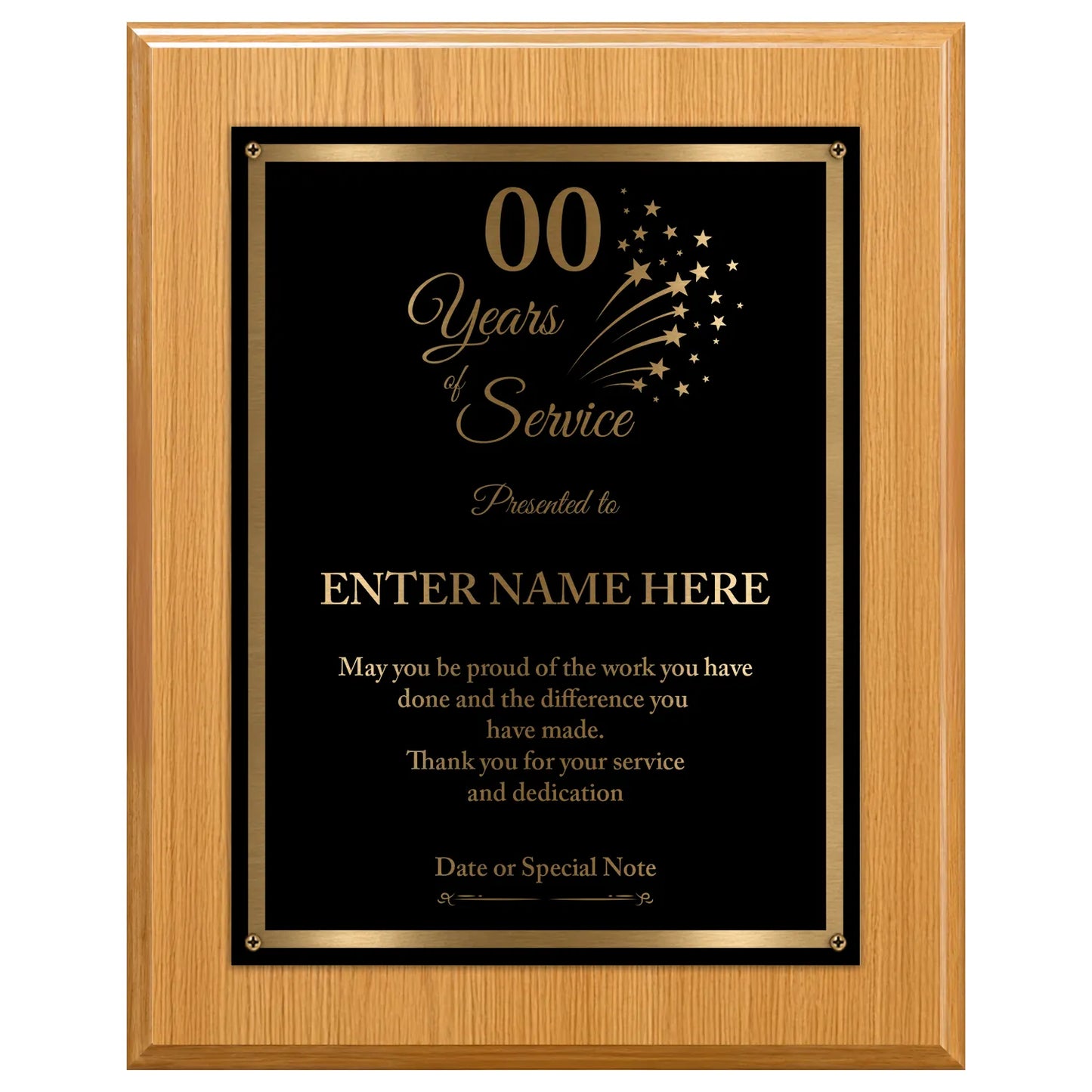 Years of Service Classic Retirement Plaque - 4 Frame Colors - Brushed Silver & Gold Plate Options
