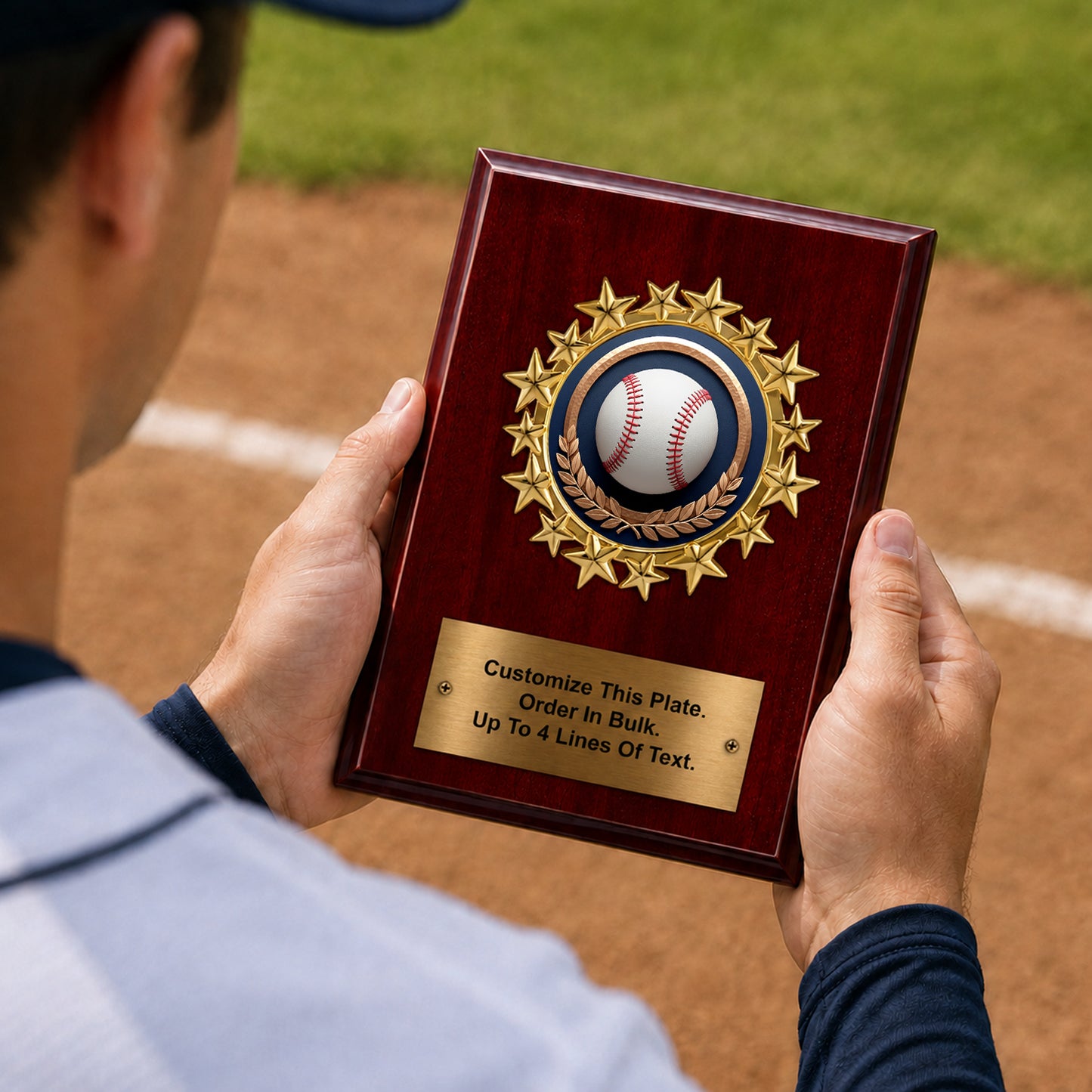 Baseball Mylar Star Style Plaque - Personalized Metal Plate - 4 Frame Colors