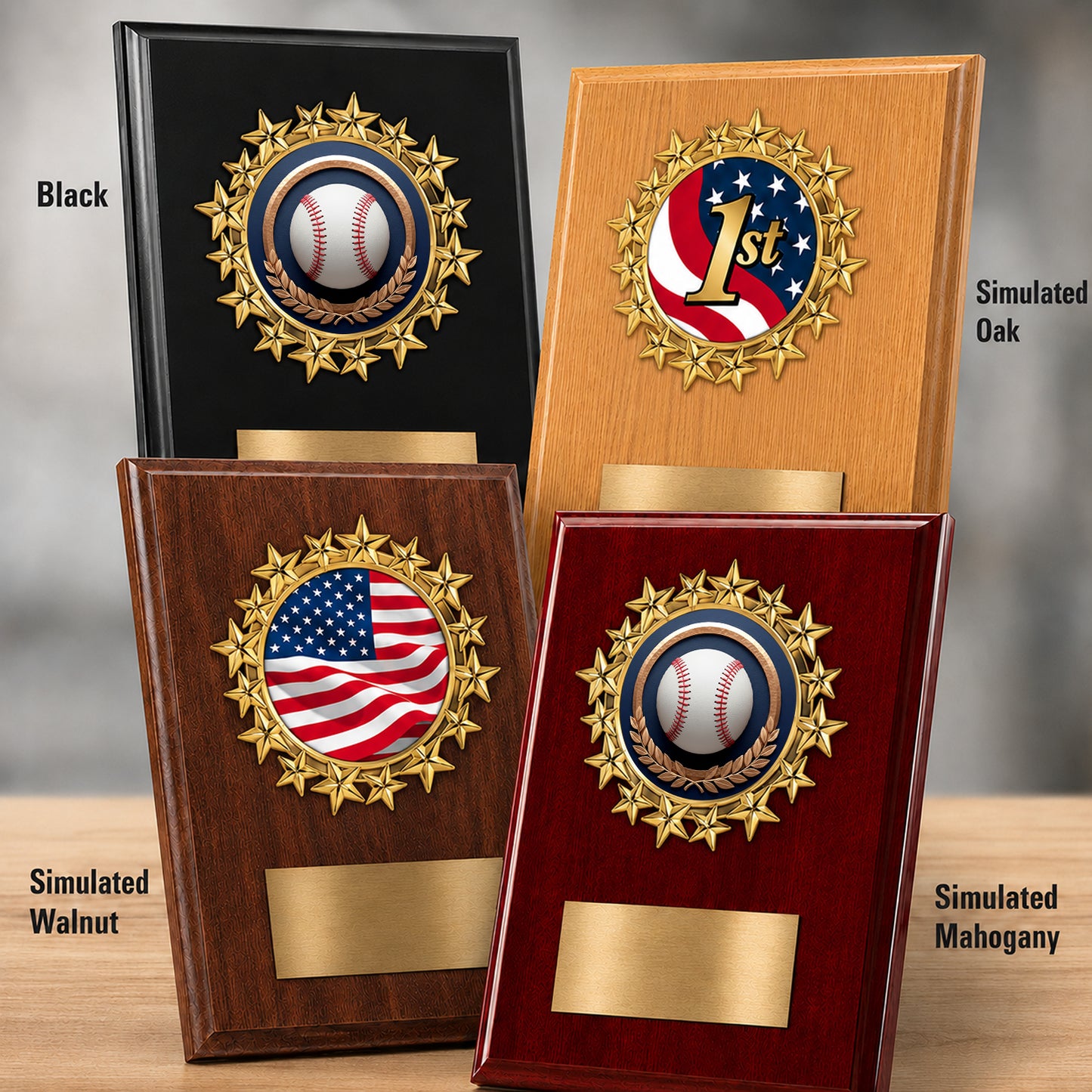 Baseball Mylar Star Style Plaque - Personalized Metal Plate - 4 Frame Colors