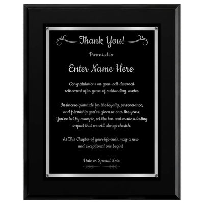Thank You Classic Retirement Plaque - 4 Frame Colors - Silver & Gold Plate Options